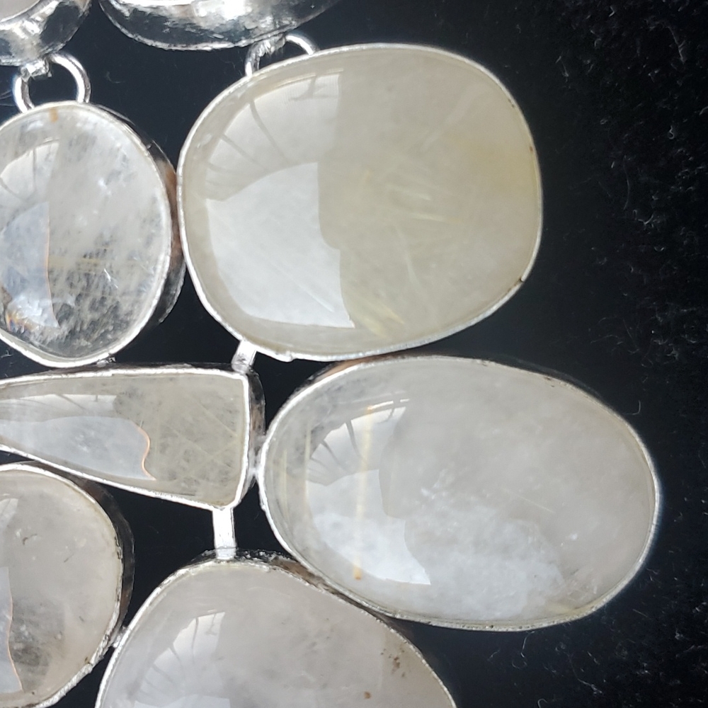 New Oversized Golden Rutile 925 Silver Statement Necklace. - Picture 3 of 16